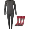 Accezzi merino skiundertøj + 3 par merino skistrømper, rød, dame