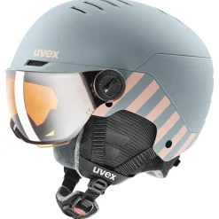Uvex Rocket JR Visor, skihjelm med visir, junior, lysegrå/lyserød