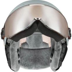 Uvex Rocket JR Visor, skihjelm med visir, junior, lysegrå/lyserød
